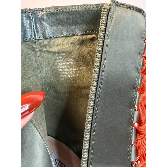 Steve Madden Fuego Booties Women Size 7 Corset Ribbon Olive and Orange Lace up - Picture 13 of 15